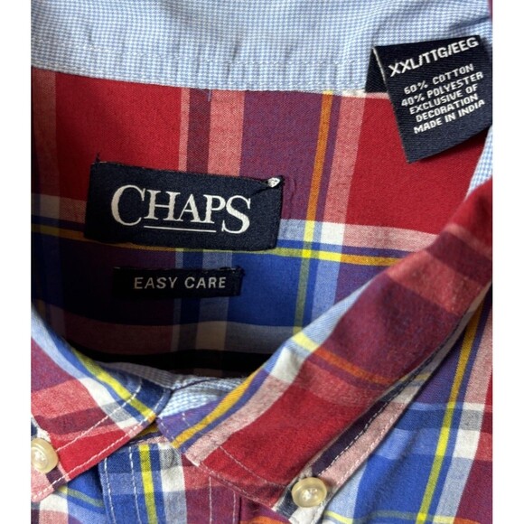 Chaps Men’s Shirt XXL Red And Blue Check Short Sleeve Pocket - Picture 3 of 7